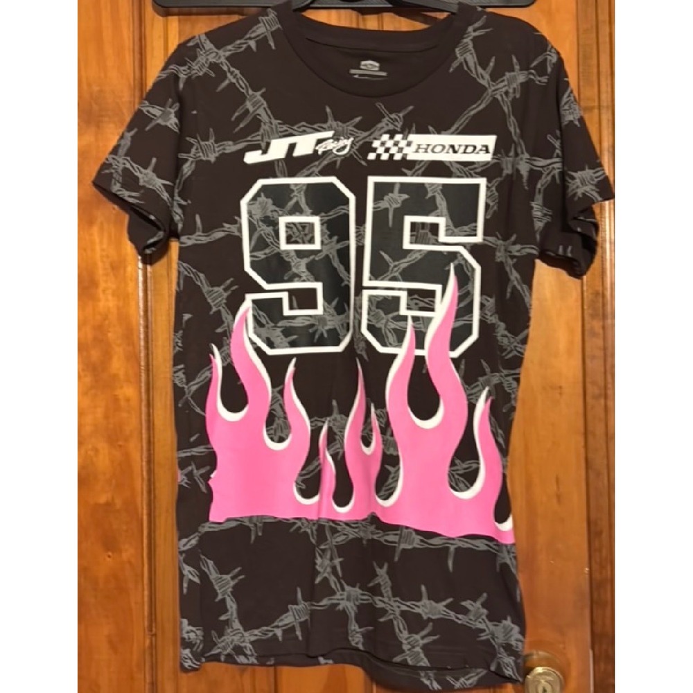JT Racing Honda Motocross Graphic Tee Pink Flames Barbed Wire Black Shirt Small